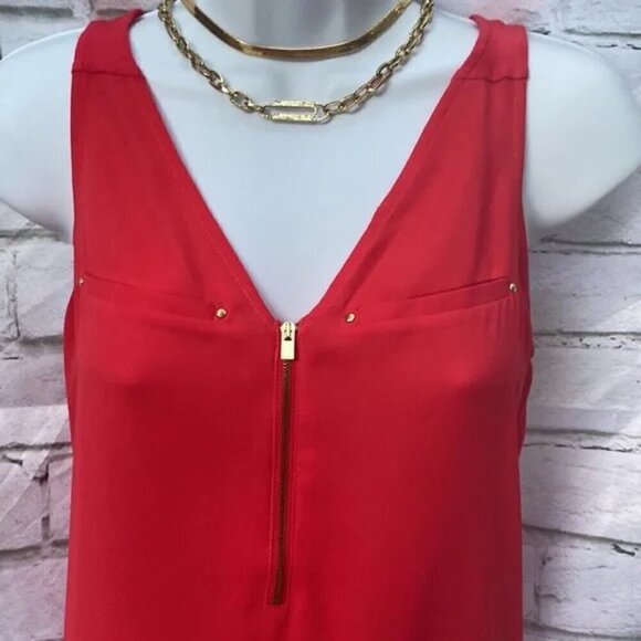 Express Red Chiffon Tank Top with gold zipper - Picture 2 of 2